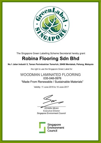 Chứng nhận sản phẩm WOODMAN là sản phẩm sạch thân thiện với môi trường - Singapore Green Label Scheme